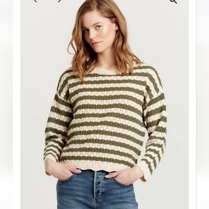 NEW Another Love Women's Maeve Scallop Edge Olive Oil Stripe Sweater Sz M $78